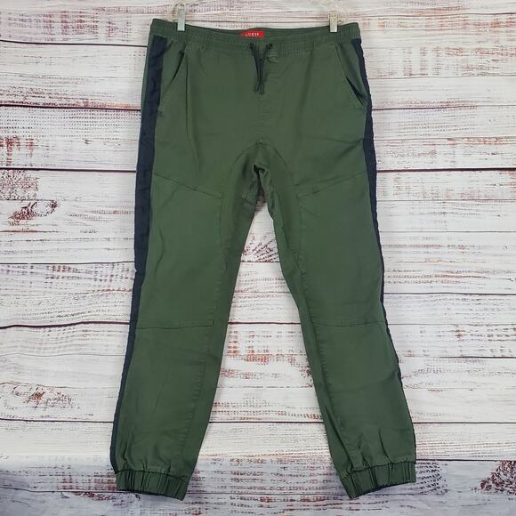 Guess Men's Army Green Joggers Stretch Drawstring Waist Gorpcore Utility Pants L - Picture 1 of 13